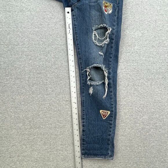 Articles of Society Jeans Womens 27 Blue Denim Mid Rise Distressed Patches - Picture 11 of 12